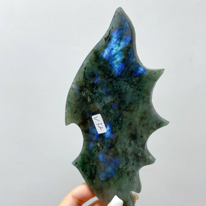 Labradorite Demon And Angel Wing Carving With Stand