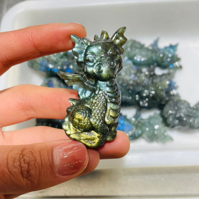 Labradorite Garden Baby Dragon Carving Wholesale