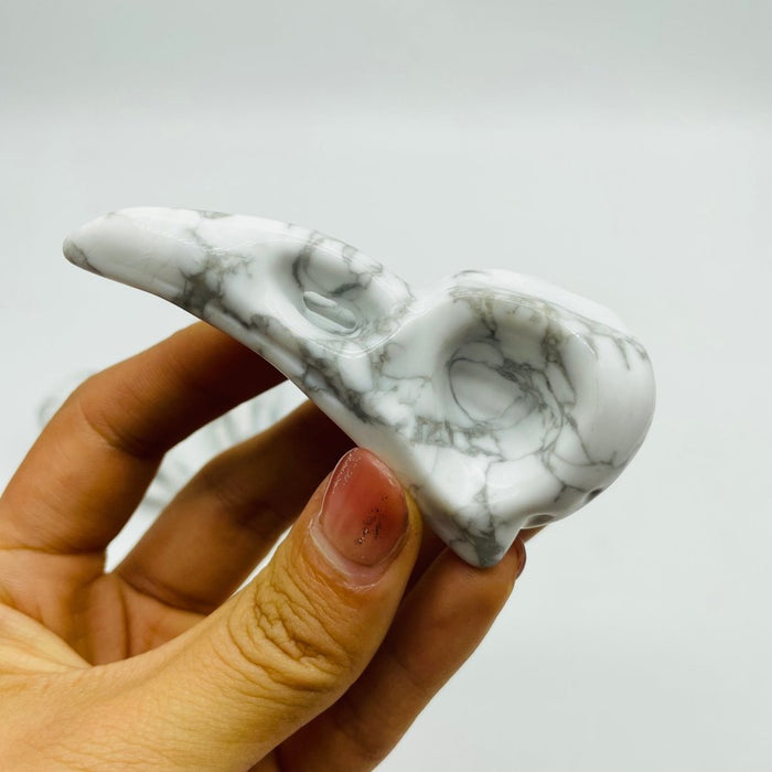 Large Howlite Crow Skull Carving Wholesale
