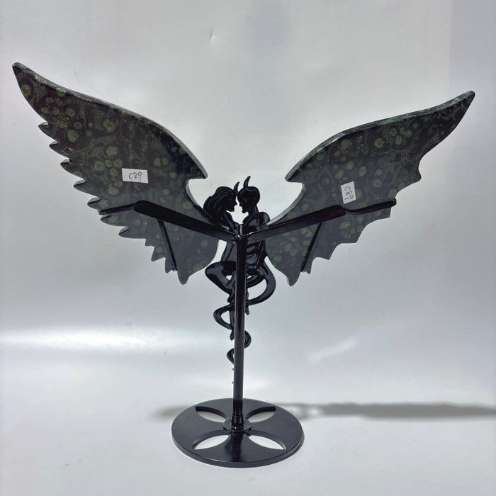 Large Kambaba Demon And Angel Wing Carving With Stand