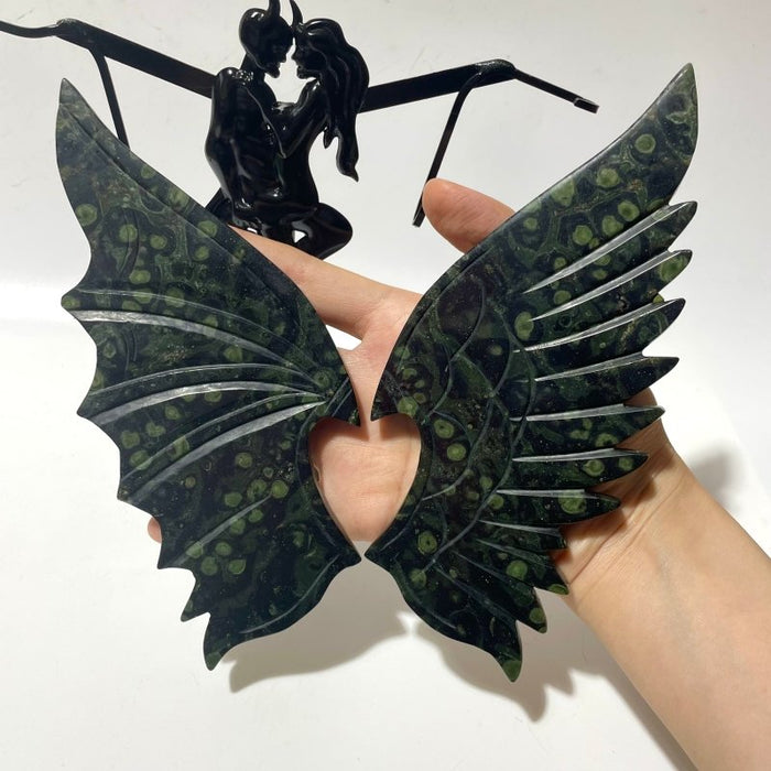 Large Kambaba Demon And Angel Wing Carving With Stand