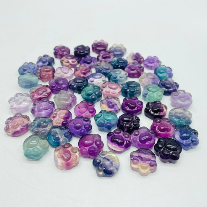 Mini Cat Paws Feet Rainbow Fluorite Carving Wholesale
