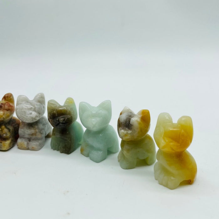 Mini Crazy Agate&Caribbean Calcite Cat Carving Wholesale