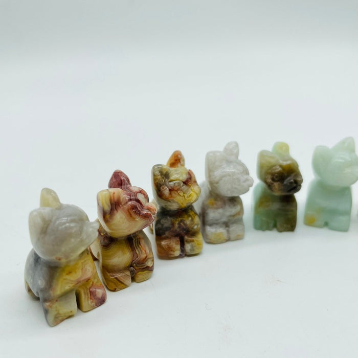 Mini Crazy Agate&Caribbean Calcite Cat Carving Wholesale