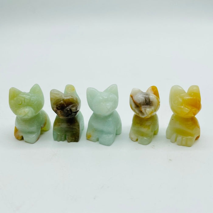 Mini Crazy Agate&Caribbean Calcite Cat Carving Wholesale