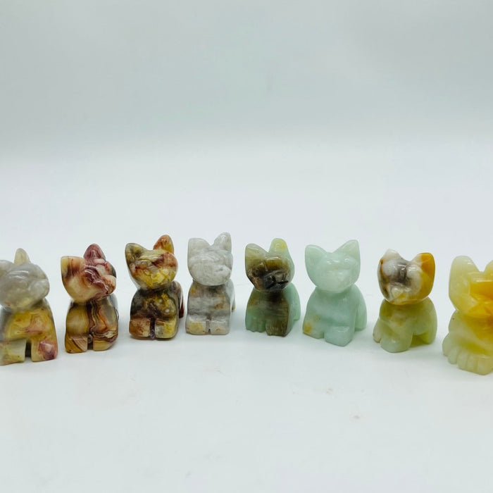 Mini Crazy Agate&Caribbean Calcite Cat Carving Wholesale