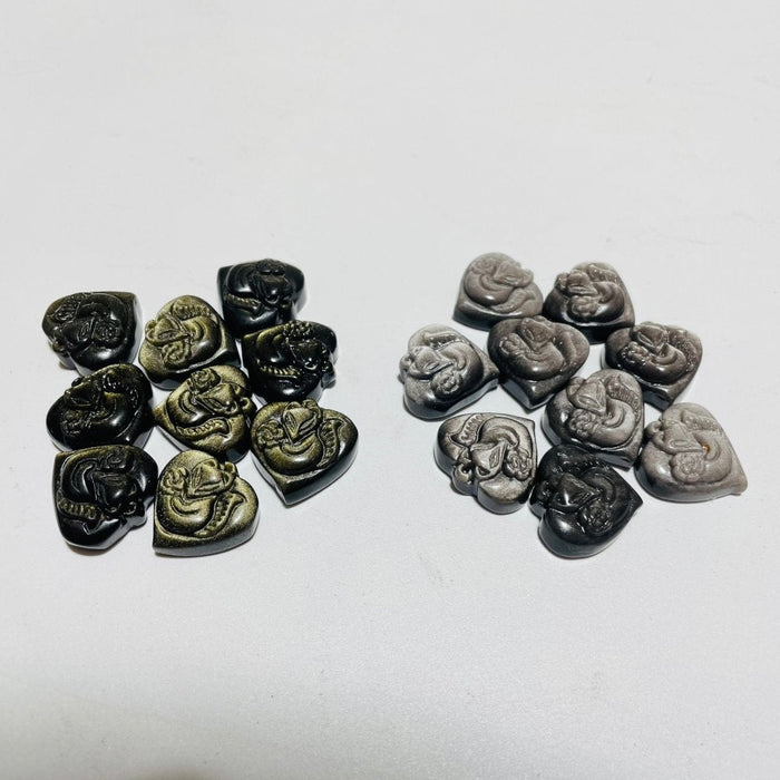 Mini Gold & Silver Sheen Obsidian Heart Fox Carving Wholesale
