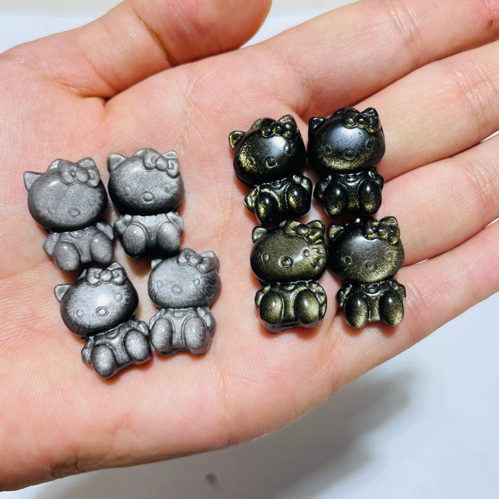 Mini Gold & Silver Sheen Obsidian Hello Kitty Carving Wholesale