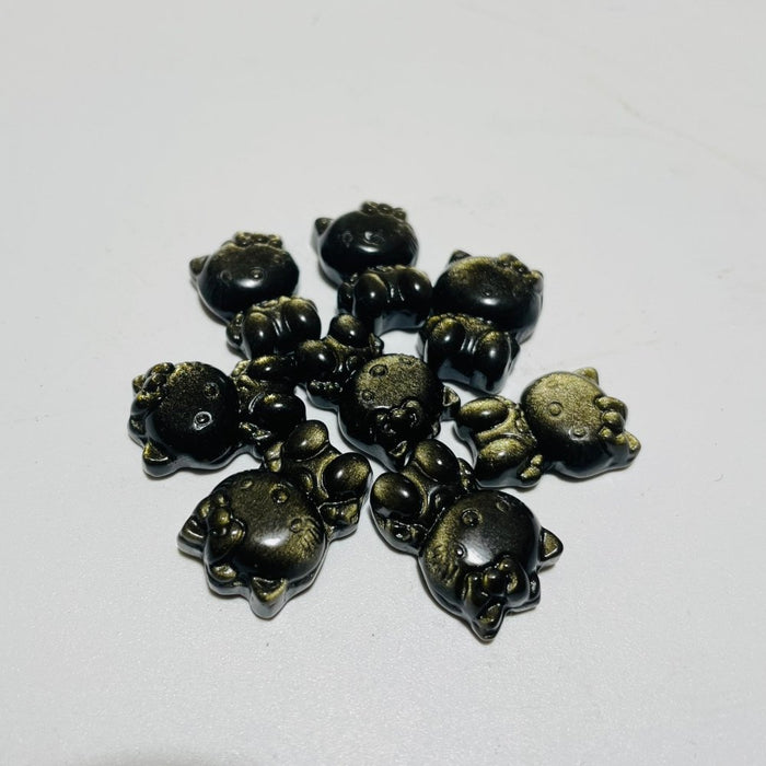 Mini Gold & Silver Sheen Obsidian Hello Kitty Carving Wholesale
