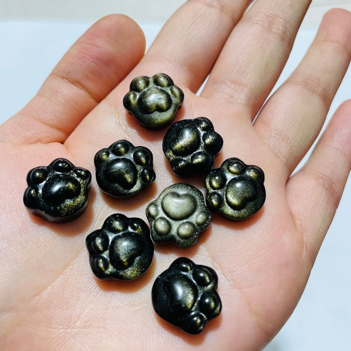 Mini Gold&Silver Sheen Obsidian Cat Paw Carving Wholesale