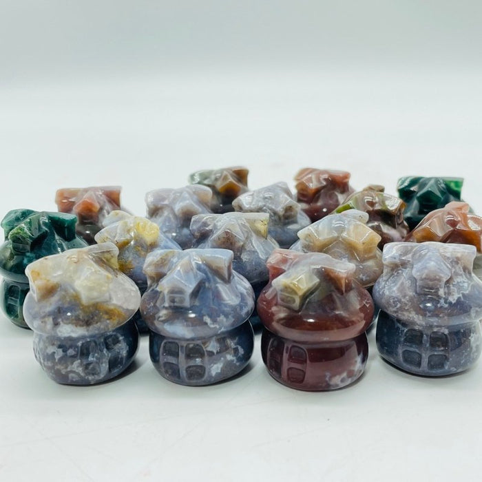 Mini Ocean Jasper Mushroom House Carving Wholesale
