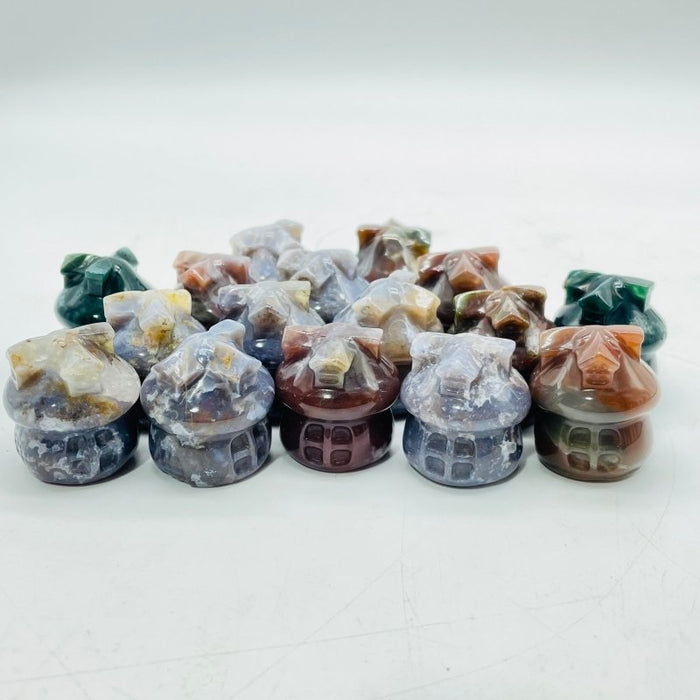 Mini Ocean Jasper Mushroom House Carving Wholesale