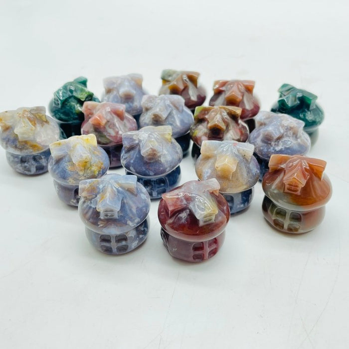 Mini Ocean Jasper Mushroom House Carving Wholesale