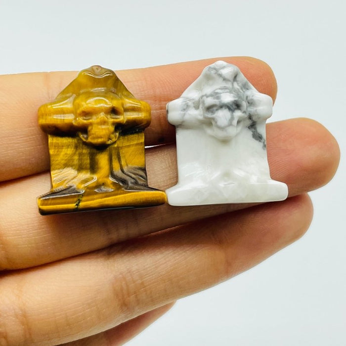 Mini Tiger Eye Howlite Tombstone Skull Cross Carving Wholesale