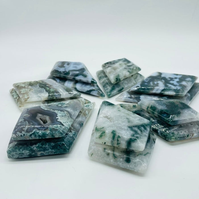 Moss Agate Double Rhombus Shaped Carving Wholesale