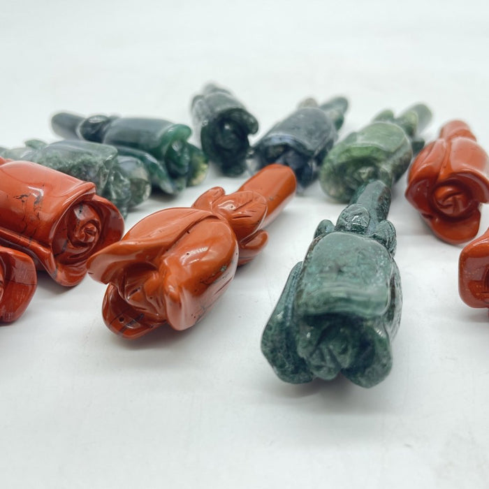 Moss Agate Red Jasper Rose Flower Carved Wholesale