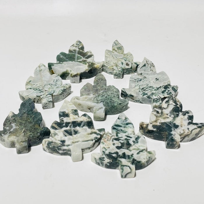 Moss Agate Sycamore Tree Leaf Carving Wholesale