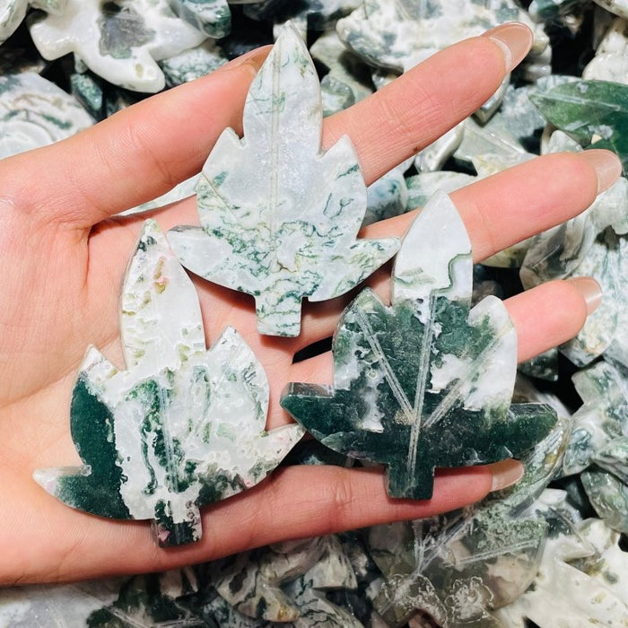 Moss Agate Sycamore Tree Leaf Carving Wholesale