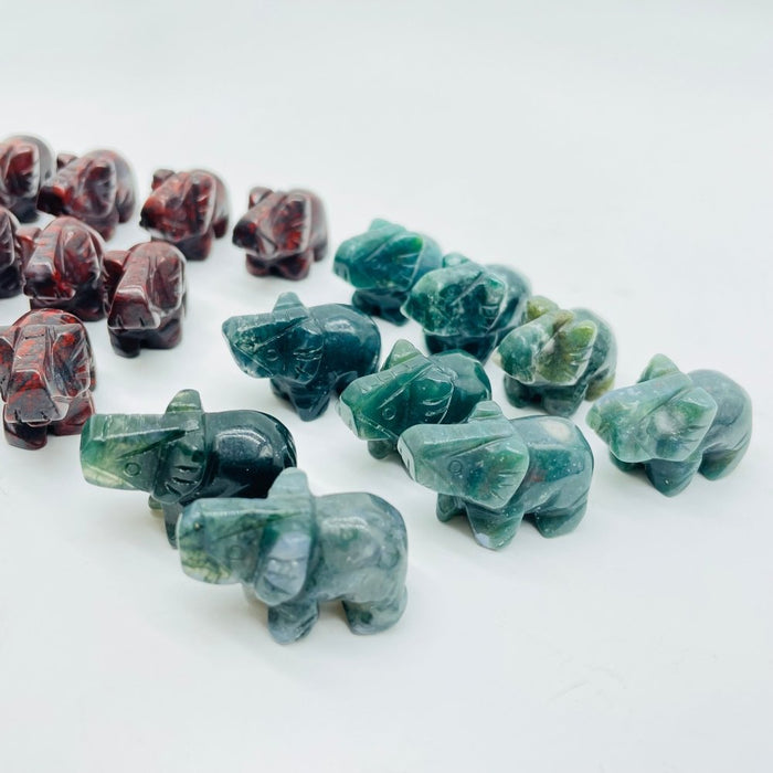 Moss Agate&Hematite Mini Elephant Carving Wholesale
