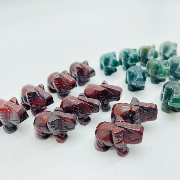 Moss Agate&Hematite Mini Elephant Carving Wholesale