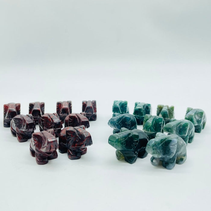 Moss Agate&Hematite Mini Elephant Carving Wholesale