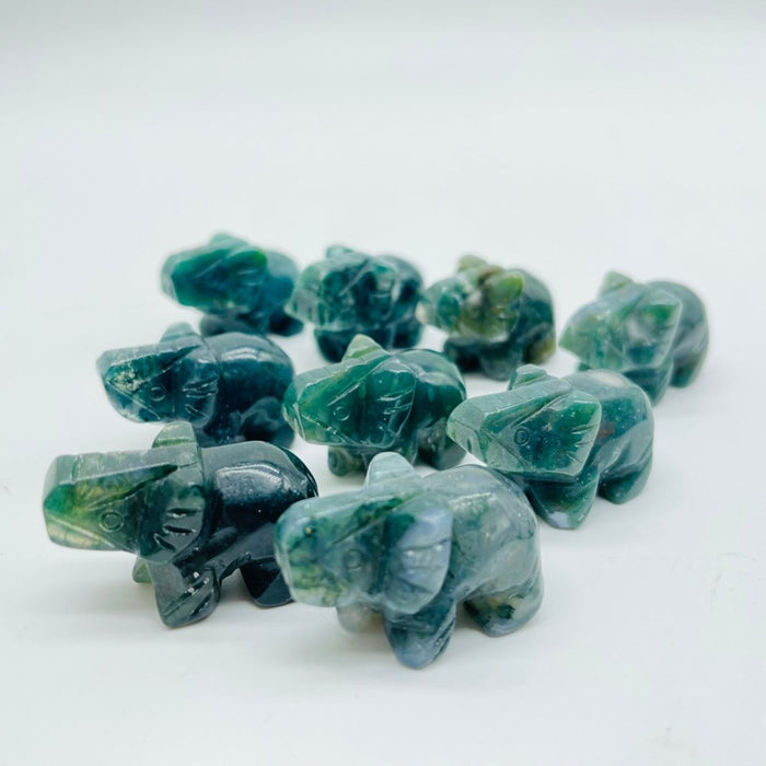 Moss Agate&Hematite Mini Elephant Carving Wholesale