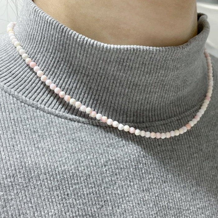 Multi-Faceted Crystal Flash Bead Necklace Garnet Lepidolite