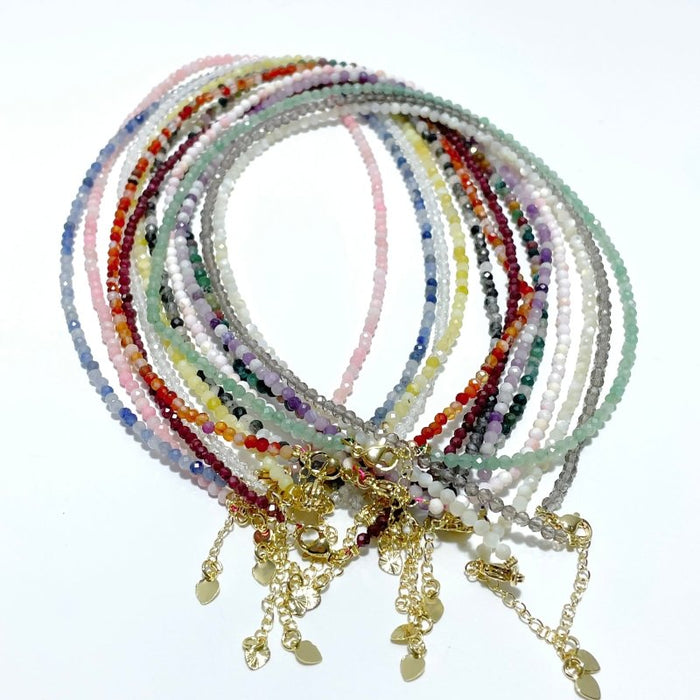 Multi-Faceted Crystal Flash Bead Necklace Garnet Lepidolite