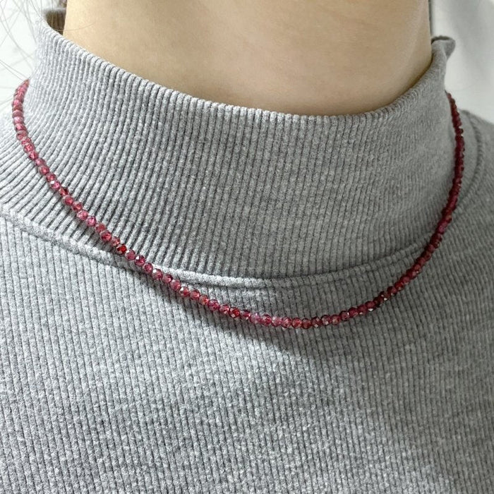 Multi-Faceted Crystal Flash Bead Necklace Garnet Lepidolite