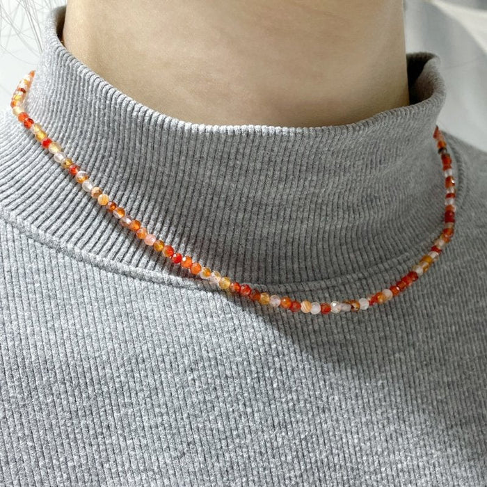 Multi-Faceted Crystal Flash Bead Necklace Garnet Lepidolite