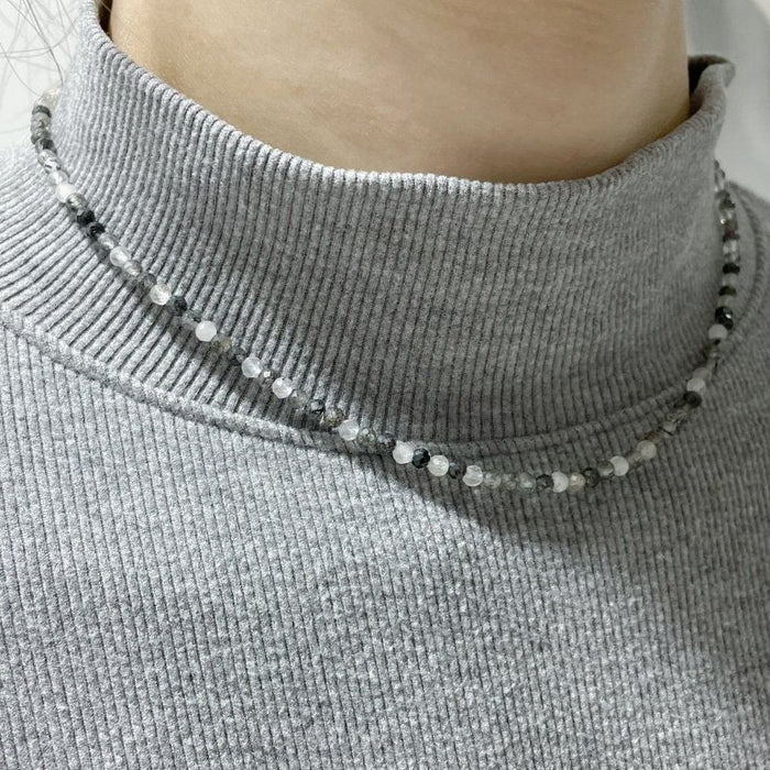 Multi-Faceted Crystal Flash Bead Necklace Garnet Lepidolite