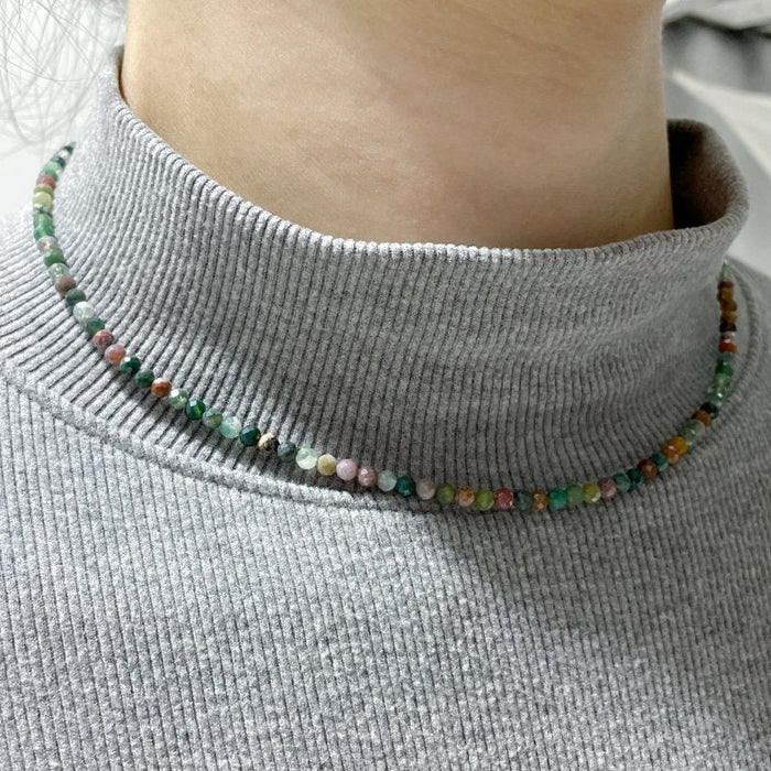 Multi-Faceted Crystal Flash Bead Necklace Garnet Lepidolite