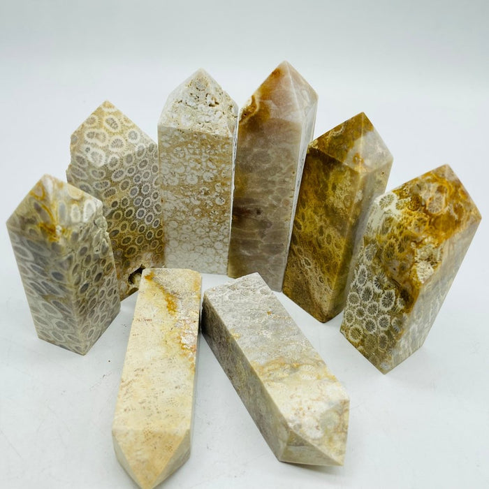 Natural Coral Jade Four-Sided Tower Point Wholesale