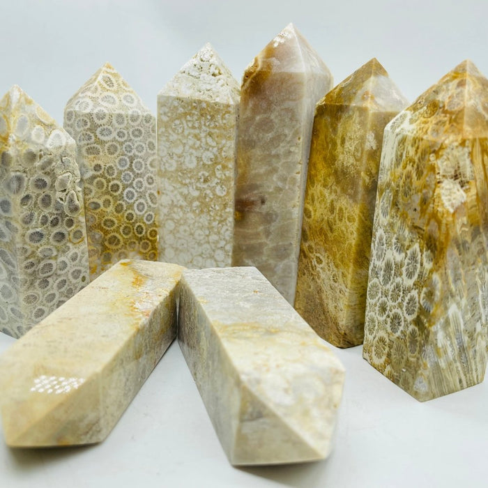 Natural Coral Jade Four-Sided Tower Point Wholesale