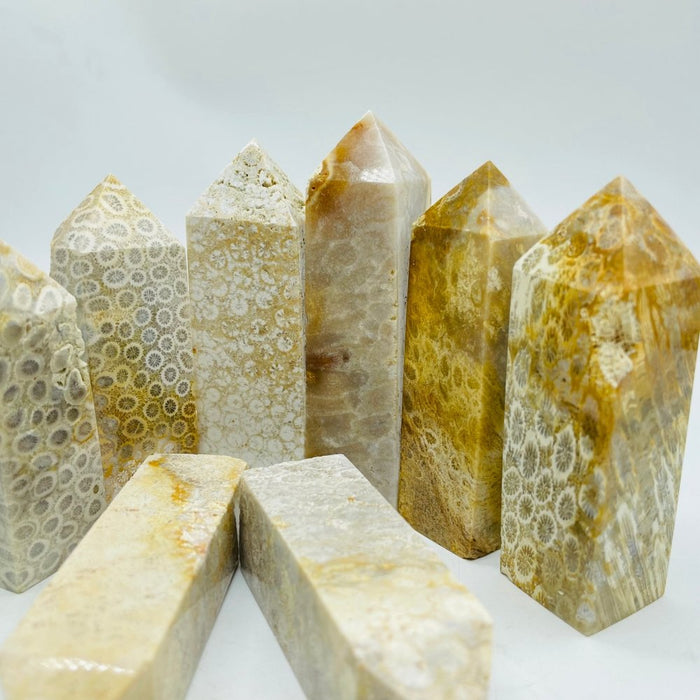 Natural Coral Jade Four-Sided Tower Point Wholesale