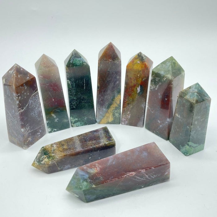 Natural Ocean Jasper Four-Sided Tower Point Crystal Wholesale