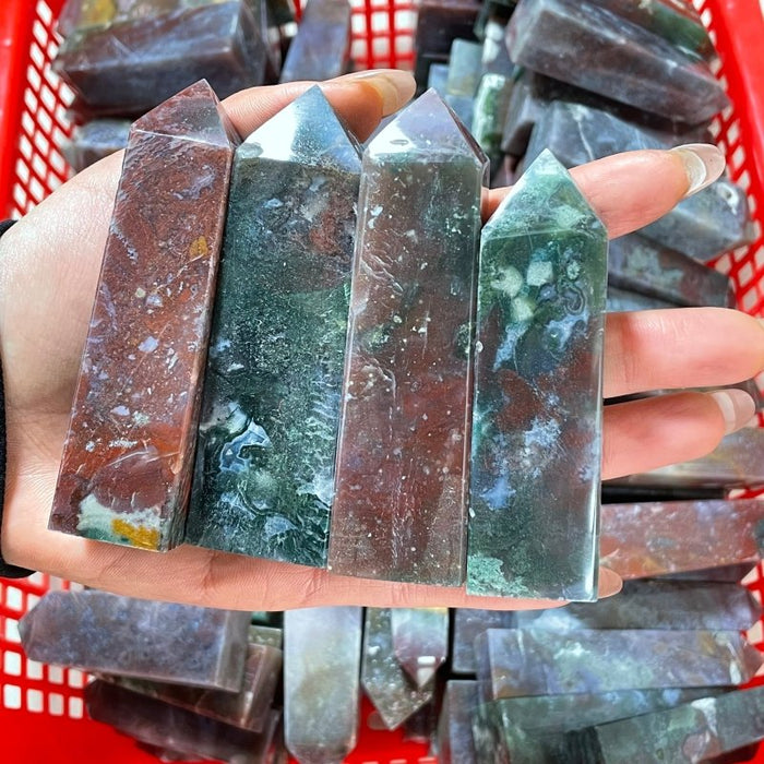 Natural Ocean Jasper Four-Sided Tower Point Crystal Wholesale