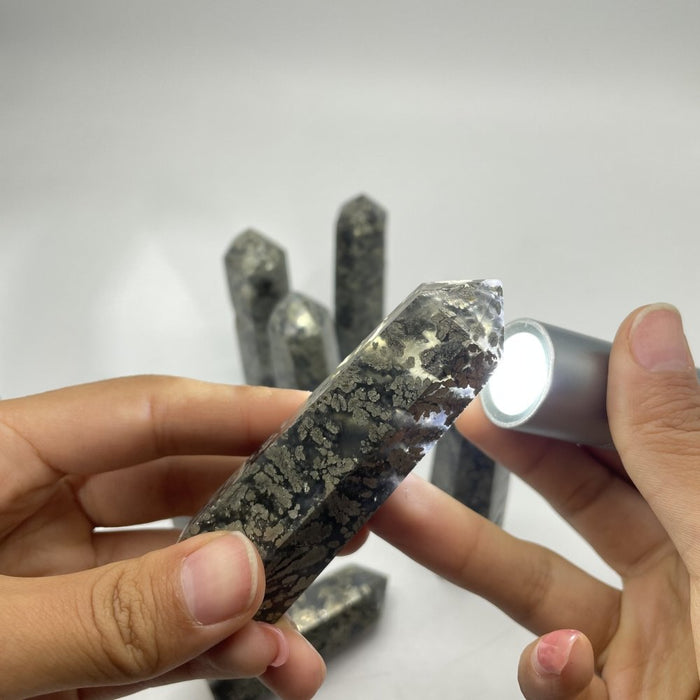 Natural Pyrite Flowers Symbiosis Mixed Agate Tower Point Wholesale