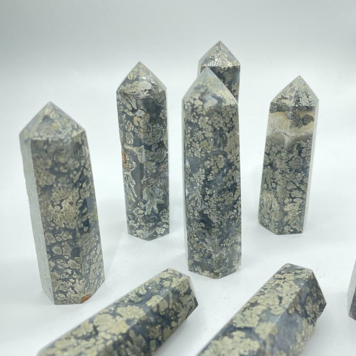 Natural Pyrite Flowers Symbiosis Mixed Agate Tower Point Wholesale