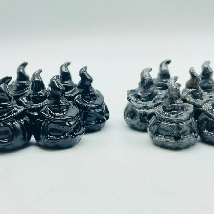 Obsidian & Larvikite Pumpkin Wizard Carving Wholesale