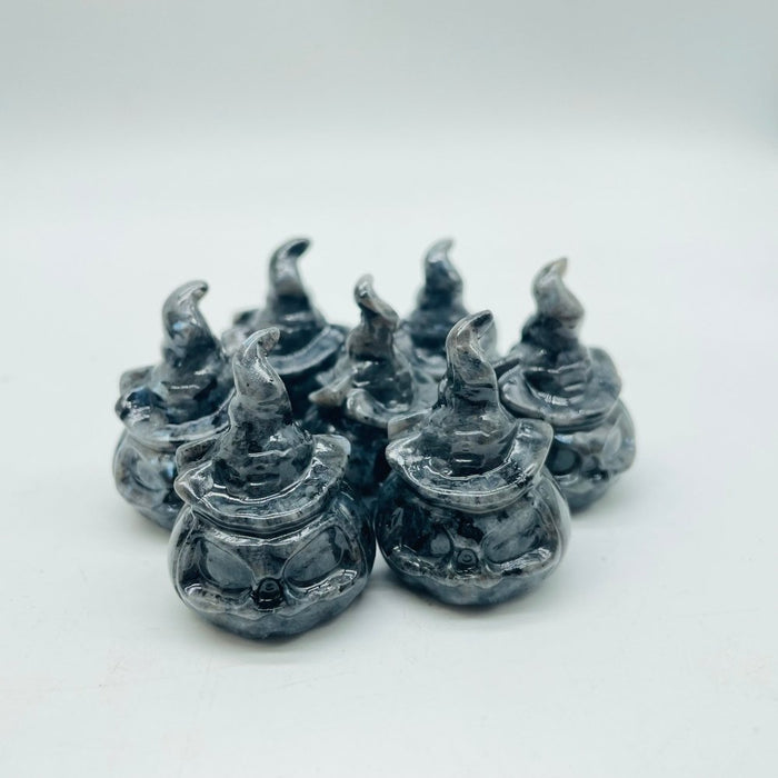 Obsidian & Larvikite Pumpkin Wizard Carving Wholesale
