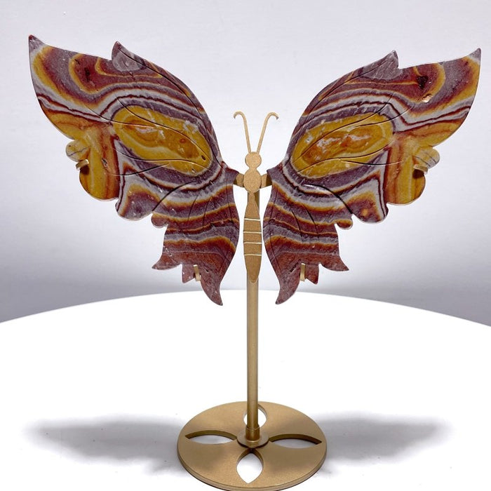 Ocean Jasper Butterfly Wing Carving With Stand