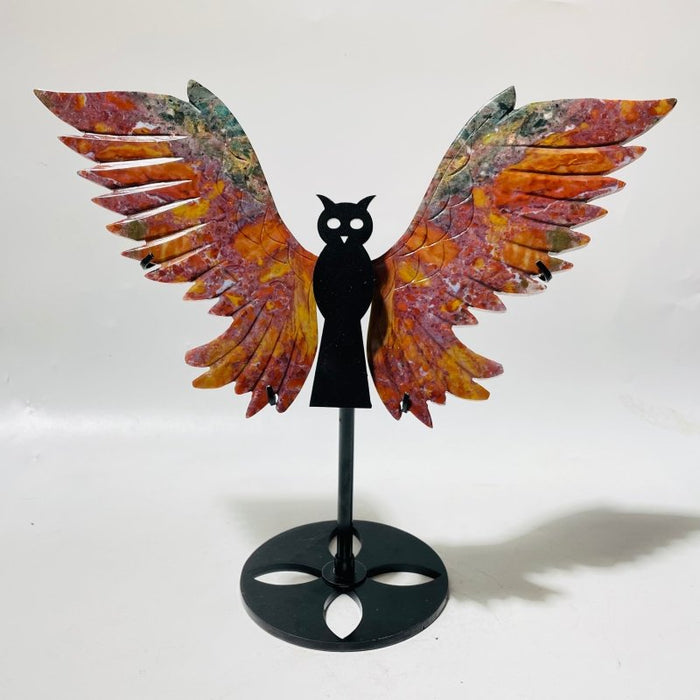 Ocean Jasper Owl Wing Carving With Stand