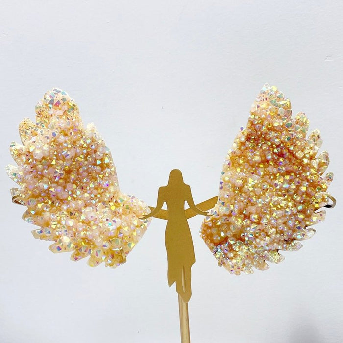 Orange Aura Quartz Cluster Angel Wing Carving With Stand