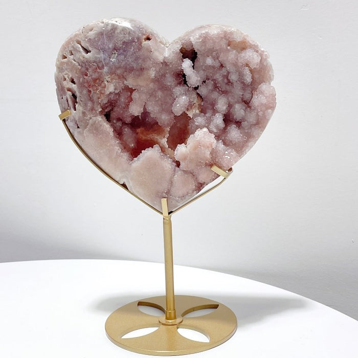 Pink Amethyst Geode Heart With Stand