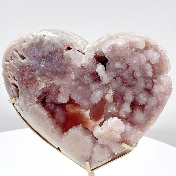 Pink Amethyst Geode Heart With Stand