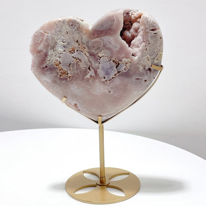 Pink Amethyst Geode Heart With Stand