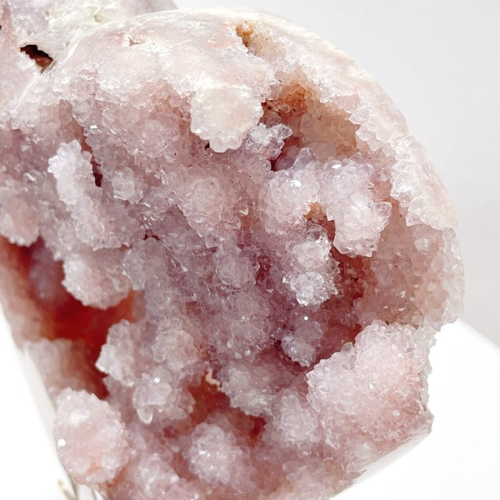 Pink Amethyst Geode Heart With Stand