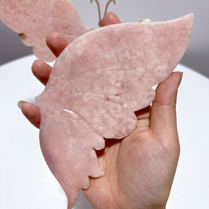 Pink Sakura Agate Butterfly Wing Carving With Stand