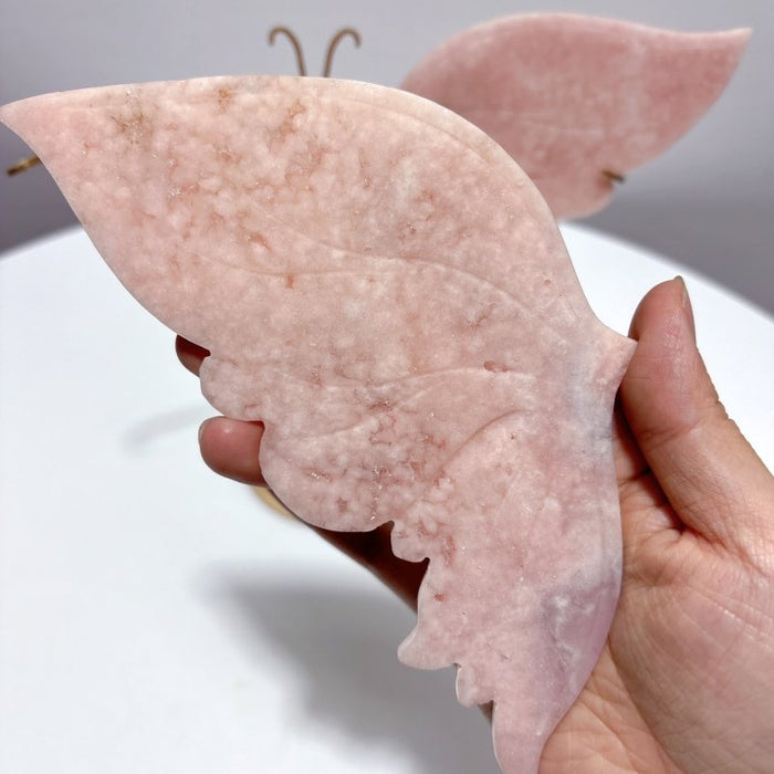 Pink Sakura Agate Butterfly Wing Carving With Stand